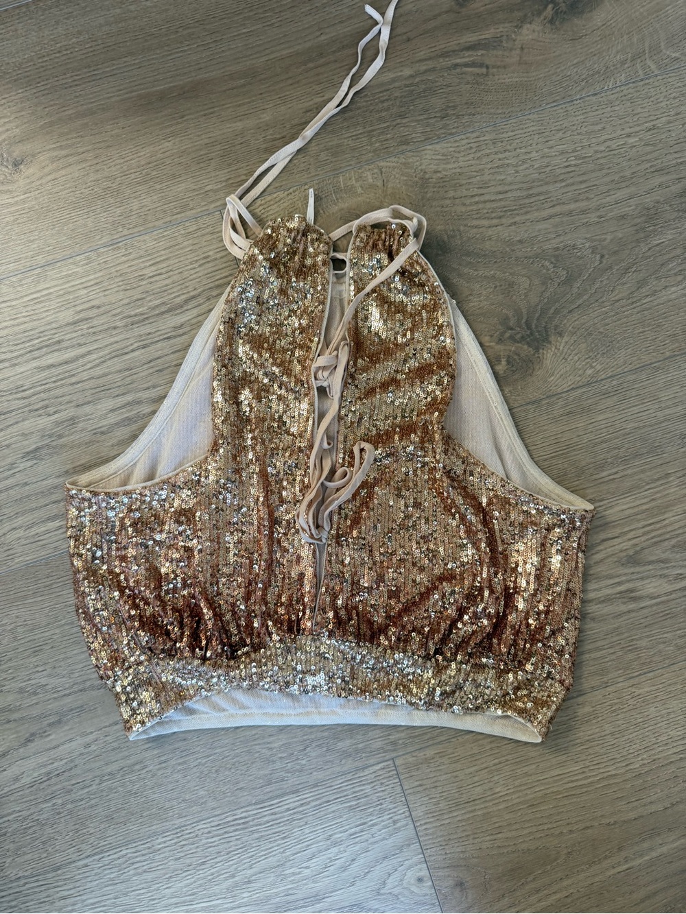 Free People Rose Gold Sequin tank Size M Festival Party
